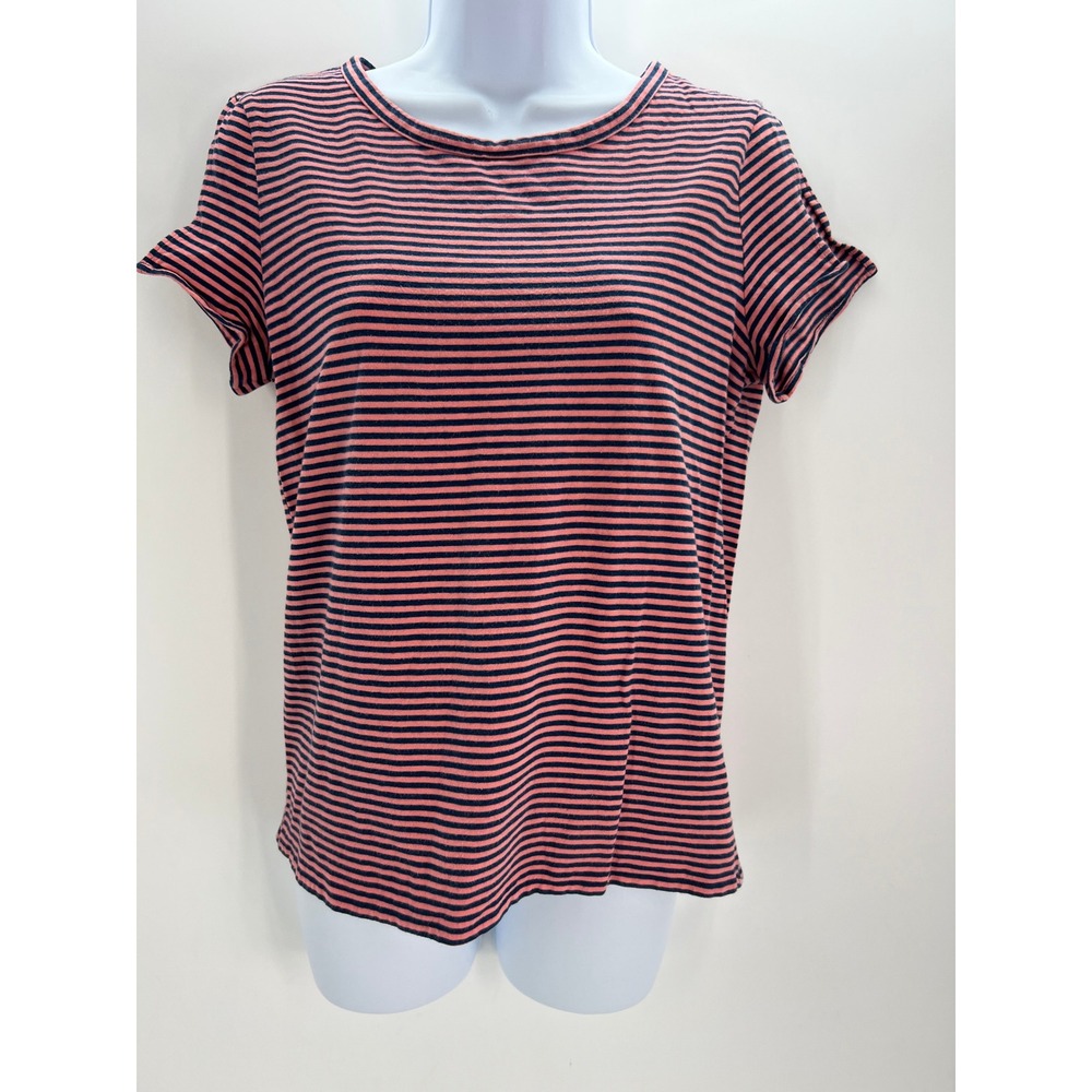 APC Rue Madame Paris Women Pink Blue Cotton Stripe Split Sleeve Top